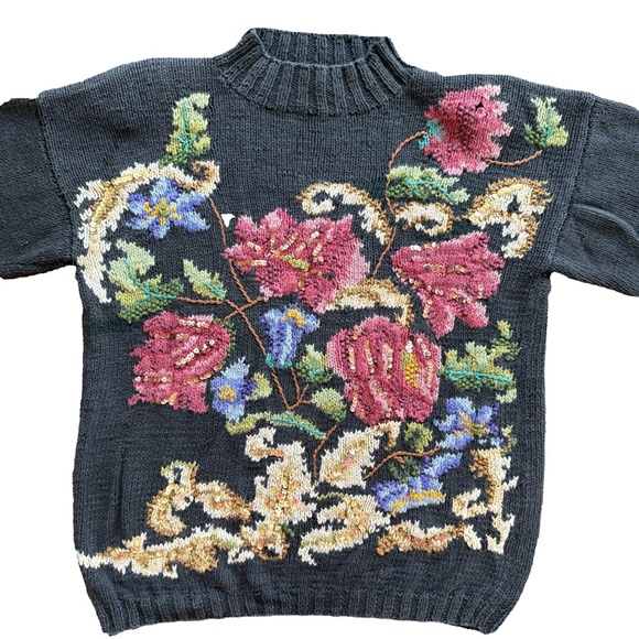Jennifer Reed | Sweaters | Vintage Jennifer Reed Gray Floral Pink Mock ...